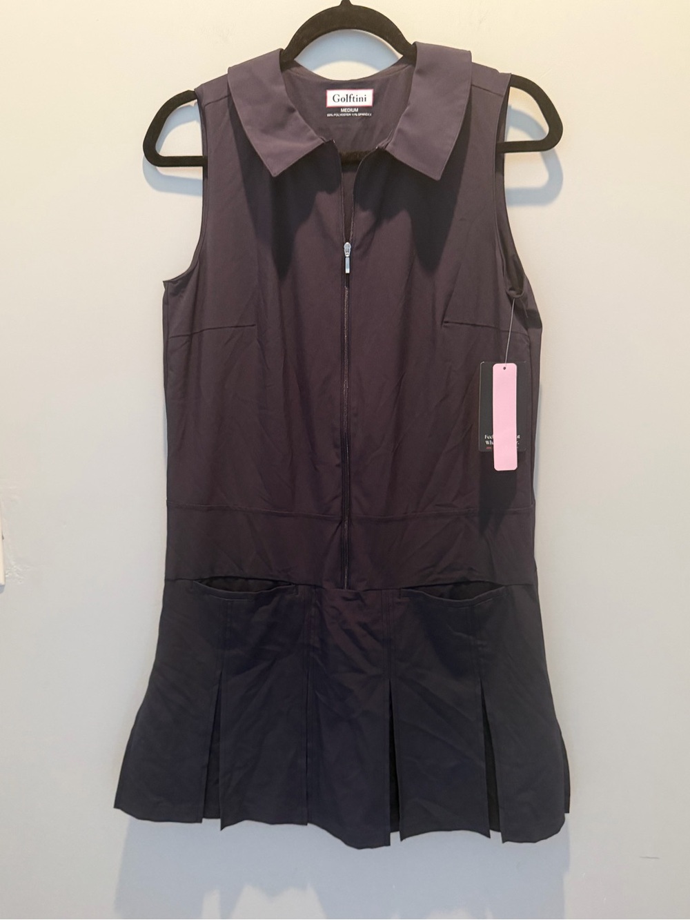 Golftini Timeless Pleated Sleeveless Navy Zip-Front Romper Dress NWT - Picture 4 of 8